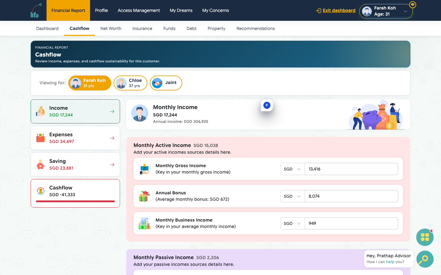NesteggAdvisor cashflow report on desktop monitor